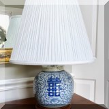D29. Blue and white Asian ginger jar lamp. 23”h - $120 